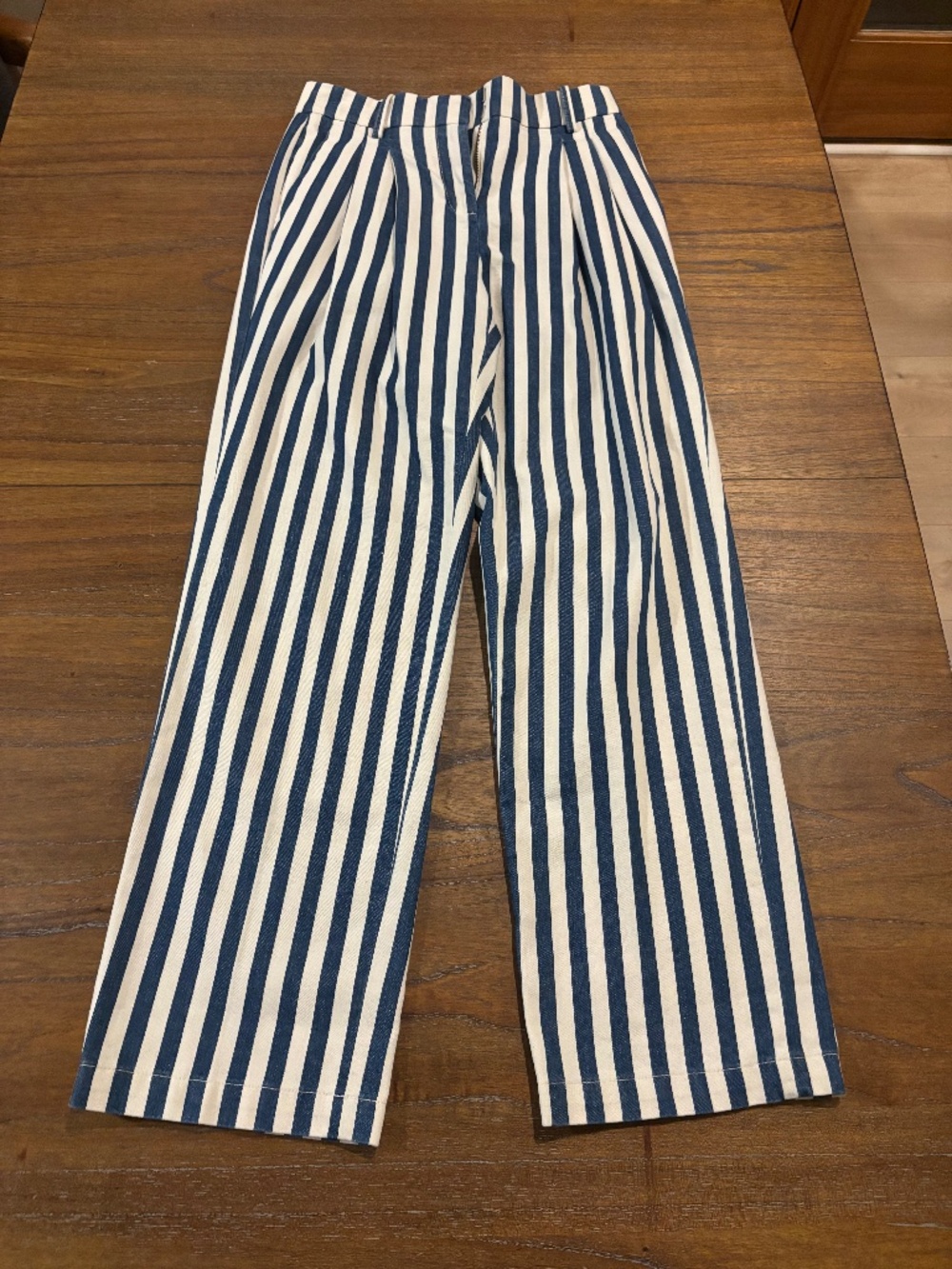J. Crew Navy and White Vertical Stripe Straight-Leg Jeans